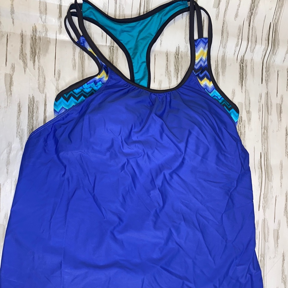 New 2 pc Tankini Swimsuit Size Small Black/Purple